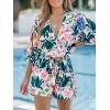 imageCUPSHE Womens Summer Wide Leg Rompers V Neck Short Sleeve Overall Jumpsuit Beach Vacation OutfitFloral Green