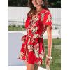 imageCUPSHE Womens Summer Wide Leg Rompers V Neck Short Sleeve Overall Jumpsuit Beach Vacation OutfitFloral Red