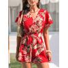 imageCUPSHE Womens Summer Wide Leg Rompers V Neck Short Sleeve Overall Jumpsuit Beach Vacation OutfitFloral Red