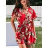 imageCUPSHE Womens Summer Wide Leg Rompers V Neck Short Sleeve Overall Jumpsuit Beach Vacation OutfitFloral Red