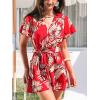 imageCUPSHE Womens Summer Wide Leg Rompers V Neck Short Sleeve Overall Jumpsuit Beach Vacation OutfitFloral Red