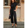 imageCUPSHE Womens summer Jumpsuits Collar Short Sleeve Button Up Jumpsuit Elastic Waist Wide Leg with PocketsBlack