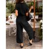 imageCUPSHE Womens summer Jumpsuits Collar Short Sleeve Button Up Jumpsuit Elastic Waist Wide Leg with PocketsBlack