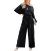 imageCUPSHE Jumpsuits for Women Long Sleeve Off Shoulder Belted Overalls with Pockets Wide Leg Pants Rompers Vacation OutfitsBlack