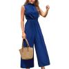 imageCUPSHE Women Floral Summer Maxi Jumpsuit with Pocket Mock Neck Elastic Waist Wide Leg Business Wedding Casual Holiday DressyNavy Blue