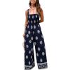 imageCUPSHE Women Paisley Summer Jumpsuits Beach Vacation Square Neck Sleeveless Smocked High Waist Wide Leg JumpsuitNavy Blue