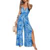 imageCUPSHE Womens Jumpsuits Floral Tropical Wide Leg Jumpsuit Sleeveless Overall V Neck Outfit CasualBlue