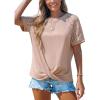 imageCUPSHE Womens Knit Round Neck Short Lace Sleeve Twist Front Casual Blouse Tee Shirt