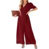 imageCUPSHE Womens Maxi Jumpsuit Dressy V Neck Half Sleeves Wide Leg Tunic Waist Pockets One Piece Outfit Overall Casual RomperBurgundy