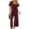 imageCUPSHE Womens Maxi Jumpsuit Dressy V Neck Short Sleeves Wide Leg Belted One Piece Outfit Overall Casual Fall RomperBurgundy