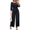 imageCUPSHE Womens One Piece Jumpsuits Dressy 34 Sleeve Square Neck Overalls Wide Leg Pants Rompers Vacation OutfitsBlack