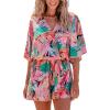 imageCUPSHE Womens Romper Short Sleeves Belted Jumpsuits V Neck Wide Leg Overall Outfit Casual