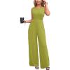 imageCUPSHE Womens Romper Sleeveless Crew Neck Waist Cutout Wide Leg Maxi Jumpsuit Outfit Casual DressyLime Green