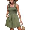 imageCUPSHE Womens Romper Square Neck Ruffled Jumpsuits Smocked Bodice Overall Sleeveless Outfit Casual