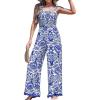 imageCUPSHE Womens Romper Square Neck Sleeveless Jumpsuit Straight leg Outfit Casual DressyBlue Floral