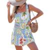 imageCUPSHE Womens Sleeveless Square Neck Floral Tropical Romper Summer Belted Wide leg One Piece Jumpsuit Casual Outfit Beach Vacation