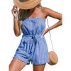 imageCUPSHE Womens Strapless Short Rompers One Piece HighWaist Jumpsuit Blue and White StripesBlue