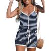 imageCUPSHE Womens Striped Romper Workout Loose Fit Short Overall Beach Outfits Travel Vacation Outfit with Pockets Dark Blue M