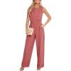 imageCUPSHE Womens Summer Jumpsuit Dressy Round Neck Sleeveless Wide Leg One Piece Outfit Overall Casual Maxi Romper with PocketsPink