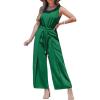imageCUPSHE Womens Summer Jumpsuits Dressy One Piece Outfits Sleeveless Belted Overalls Rompers Wide Leg Pants Vacation ClothesGreen