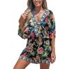 imageCUPSHE Womens Summer Romper Lace Up Printed Half Sleeves Casual Wide leg Vacation Outfit Mini One Piece JumpsuitBlack Floral