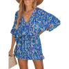 imageCUPSHE Womens Summer Romper Lace Up Printed Half Sleeves Casual Wide leg Vacation Outfit Mini One Piece JumpsuitBlue