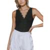 imageCUPSHE Womens V Neck Basic Sleeveless T Shirt Bodysuit Tops Knit Lace Scalloped Jumpsuit