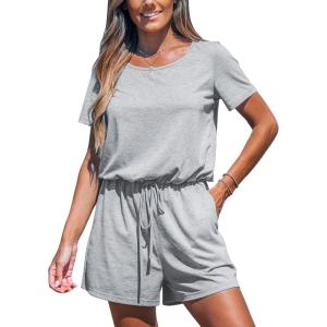 imageCUPSHE Womens Athletic Workout Romper Round Neck Short Sleeve Elastic Waist Jumpsuit With PocketsS
