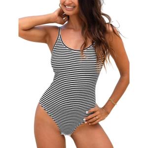 imageCUPSHE Womens Bodysuit Stripe Scoop Neck Jersey Bodysuit Sleeveless Shapewear
