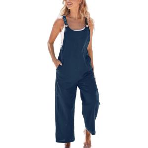 imageCUPSHE Womens Casual Loose Overalls Jumpsuits Sleeveless Overall Scoop Neck Button Front Outfit Casual Beach GreenDark Blue