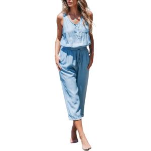 imageCUPSHE Womens Casual Sleeveless Scoop Neck Button Down Overalls With PocketsLight Blue