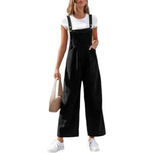 imageCUPSHE Womens Jumpsuit Corduroy Overalls Square Neck Sleeveless Wide Leg Jumpsuits Pockets Casual Outfit Loose Fall RomperBlack