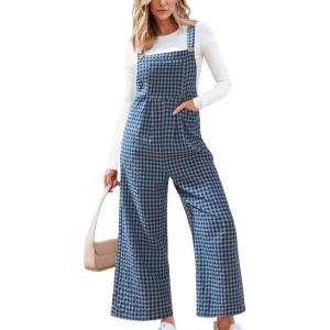 imageCUPSHE Womens Jumpsuit Corduroy Overalls Square Neck Sleeveless Wide Leg Jumpsuits Pockets Casual Outfit Loose Fall RomperBlue Plaid