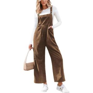 imageCUPSHE Womens Jumpsuit Corduroy Overalls Square Neck Sleeveless Wide Leg Jumpsuits Pockets Casual Outfit Loose Fall RomperBrown