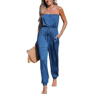 imageCUPSHE Womens Jumpsuits Midnight Blue Belted Jogger Jumpsuits Long Sleeve Outfit Casual DressyLight Blue