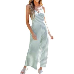 imageCUPSHE Womens Jumpsuits Striped Surplice Wide Leg Overall Sleeveless Outfit Casual