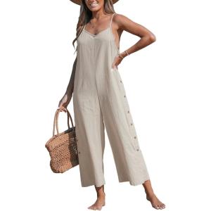 imageCUPSHE Womens Jumpsuits V Neck Sleeveless Straight Leg Overall Side Button Outfit Casual