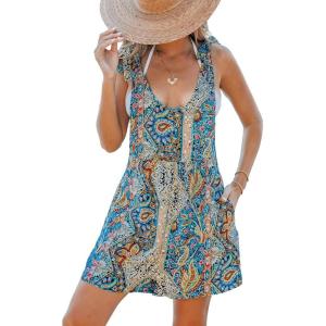 imageCUPSHE Womens Romper Paisley Scoop Neck Tie Shoulder Jumpsuits Summer Casual Loose Wide Leg Shorts Outfit