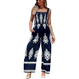 imageCUPSHE Womens Romper Square Neck Sleeveless Jumpsuit Straight leg Outfit Casual DressyNavy Floral