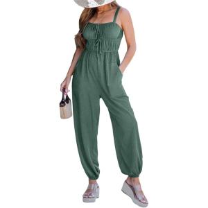 imageCUPSHE Womens Sleeveless Jumpsuit Summer Drawstring Tied Pockets Wide Leg One Piece Romper Casual Outfit Beach VacationOlive
