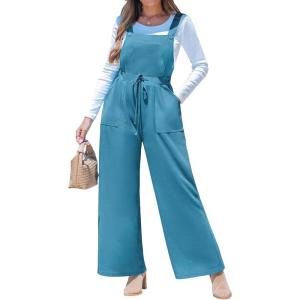 imageCUPSHE Womens Summer One Piece Jumpsuits Sleeveless Button Wide Leg Overalls Loose Rompers with Pockets Vacation OutfitsBlue