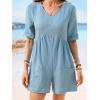 imageCUPSHE Womens Jumpsuits VNeck Wide Leg Romper Short Sleeves Overall with Front Pockets Outfit Casual BeachLight Blue