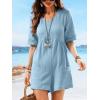 imageCUPSHE Womens Jumpsuits VNeck Wide Leg Romper Short Sleeves Overall with Front Pockets Outfit Casual BeachLight Blue