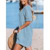 imageCUPSHE Womens Jumpsuits VNeck Wide Leg Romper Short Sleeves Overall with Front Pockets Outfit Casual BeachLight Blue