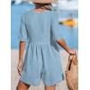 imageCUPSHE Womens Jumpsuits VNeck Wide Leg Romper Short Sleeves Overall with Front Pockets Outfit Casual BeachLight Blue