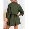 imageCUPSHE Womens Romper Collared Button Ruching Lace Up Woven Jumpsuits 34 Sleeve Wide Leg Outfit Casual DressyOlive