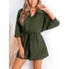 imageCUPSHE Womens Romper Collared Button Ruching Lace Up Woven Jumpsuits 34 Sleeve Wide Leg Outfit Casual DressyOlive