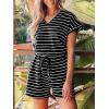 imageCUPSHE Womens Romper Stripe Short Sleeve Jersey Jumpsuits V Neck Overall Waist Tie Outfit Casual