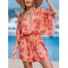 imageCUPSHE Womens Summer Wide Leg Rompers V Neck Short Sleeve Overall Jumpsuit Beach Vacation OutfitTangerine