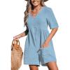 imageCUPSHE Womens Jumpsuits VNeck Wide Leg Romper Short Sleeves Overall with Front Pockets Outfit Casual BeachLight Blue